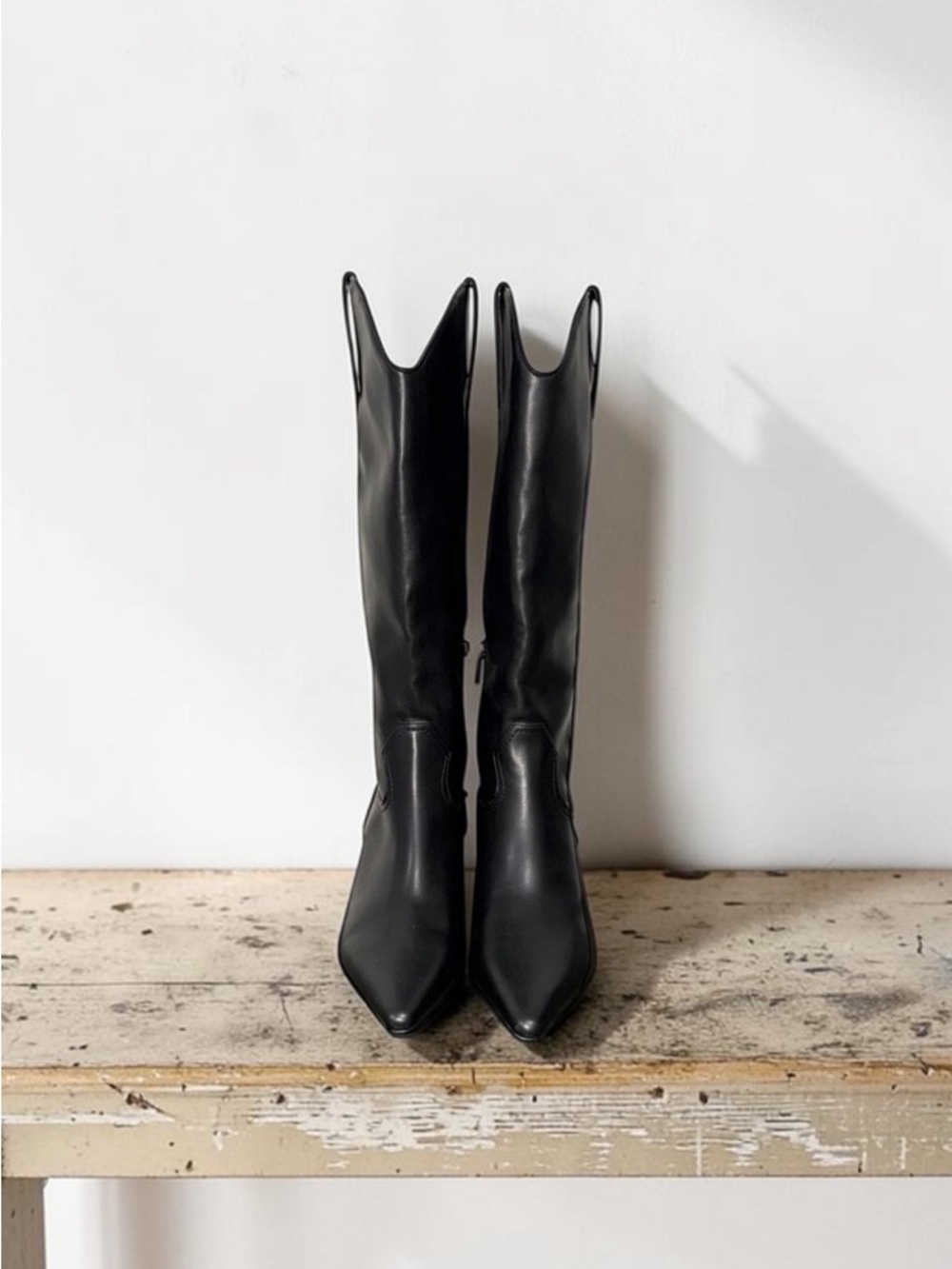 Steven New York Britt Black Vegan Leather Western Kitten Heel Boots Size 5.5